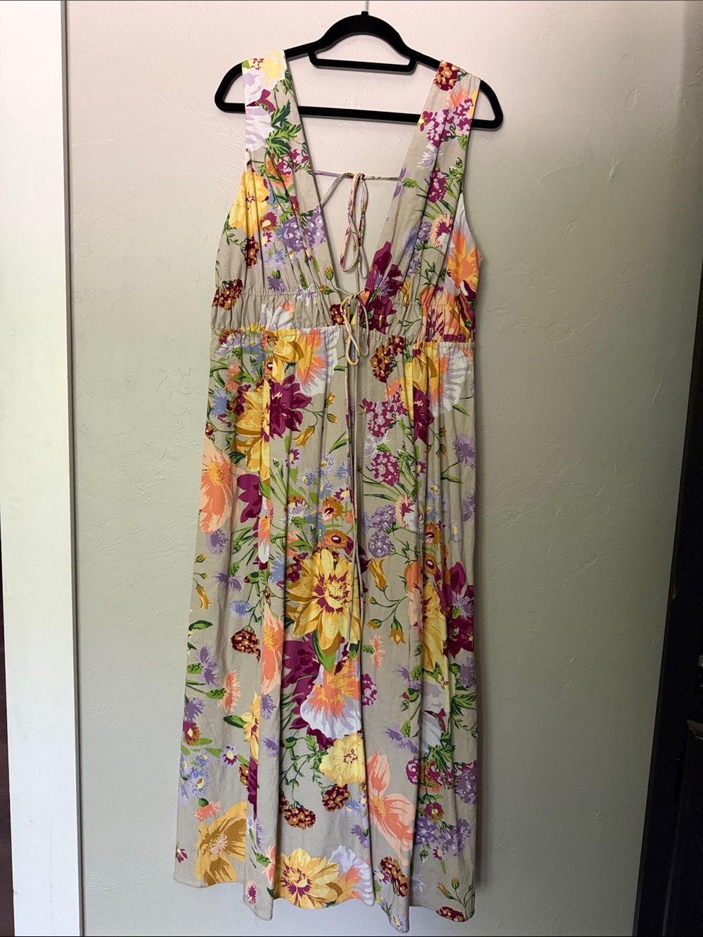 H&M Floral Maxi Dress in Sage with Yellow & Purple Blooms
